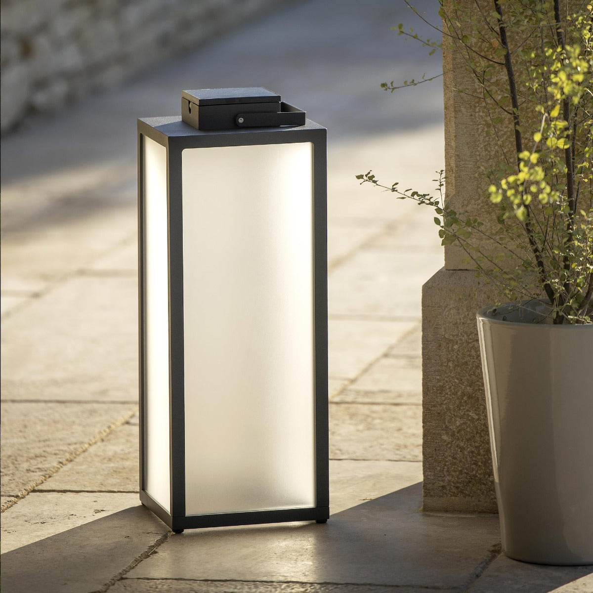 Tradition 300lm Solar Lantern 65 cm - Space Grey Aluminium with Frosted Glass