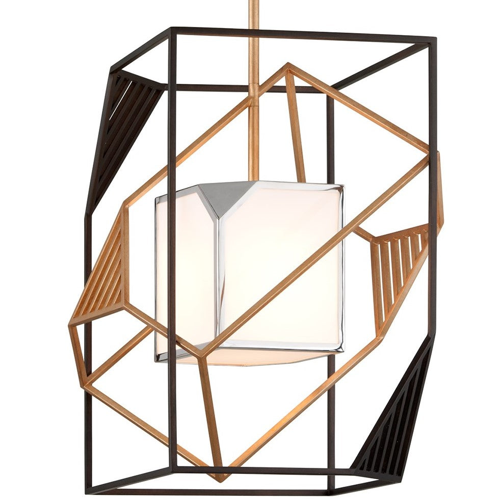 Troy Cubist Pendant Light in Bronze and Gold Leaf