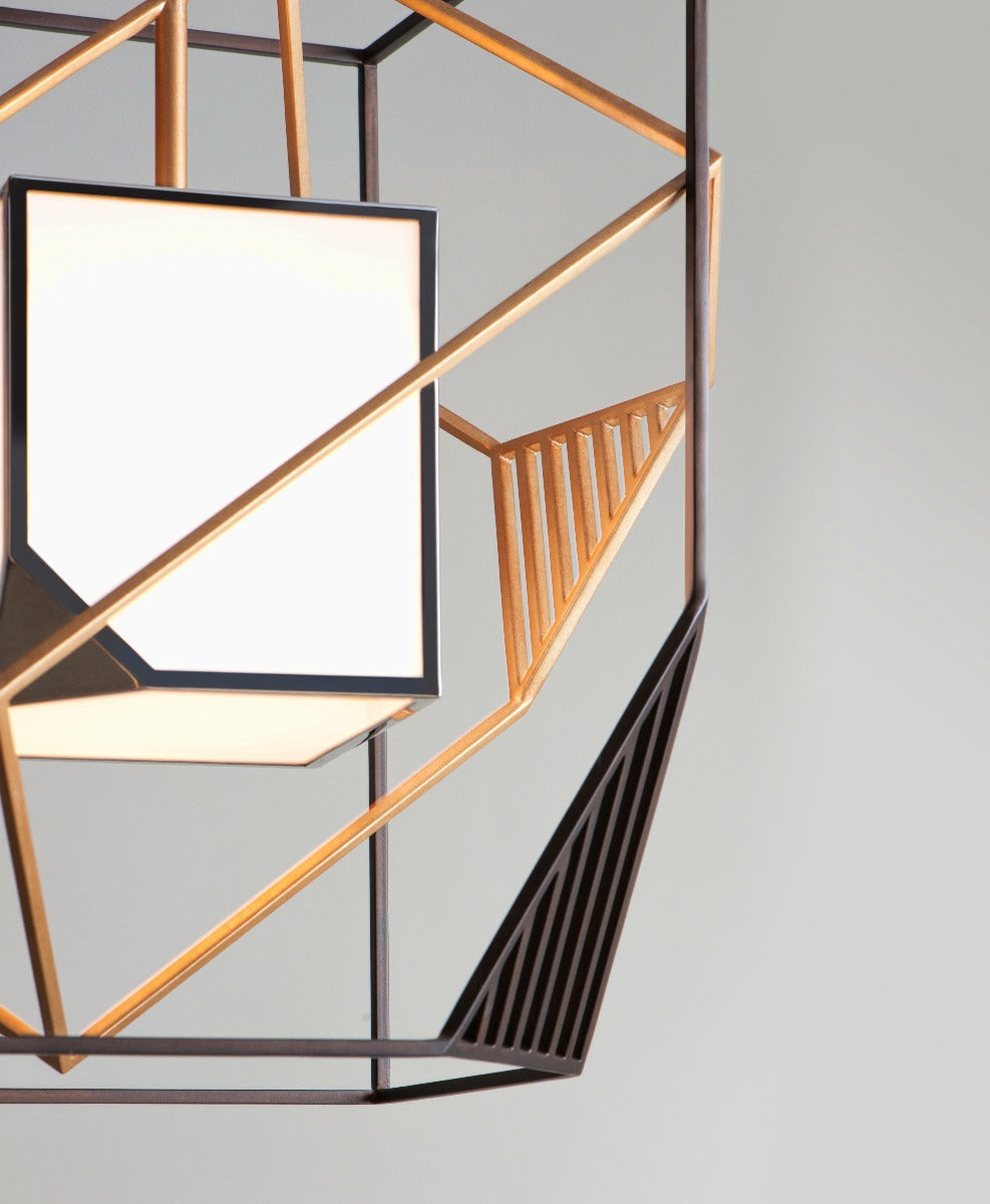 Troy Cubist Pendant Light in Bronze and Gold Leaf