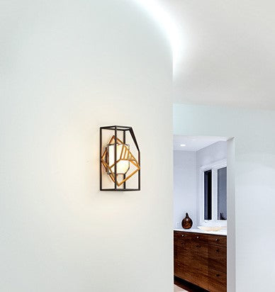 Troy Cubist Wall Light in Bronze and Gold Leaf
