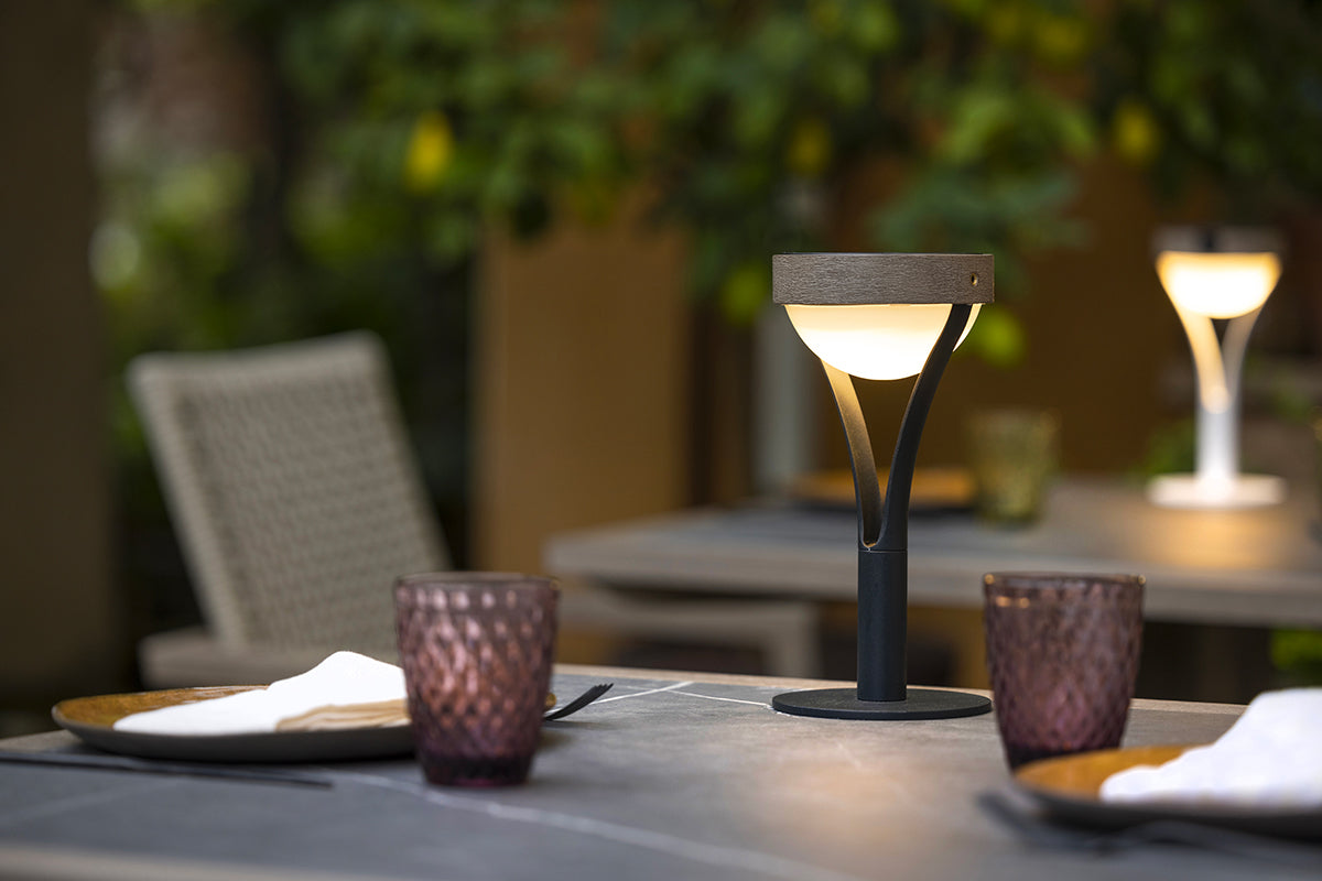 Tyble 200lm Solar Table Lamp 26 cm - Teak Duratek, Black Aluminium and Acrylic Globe