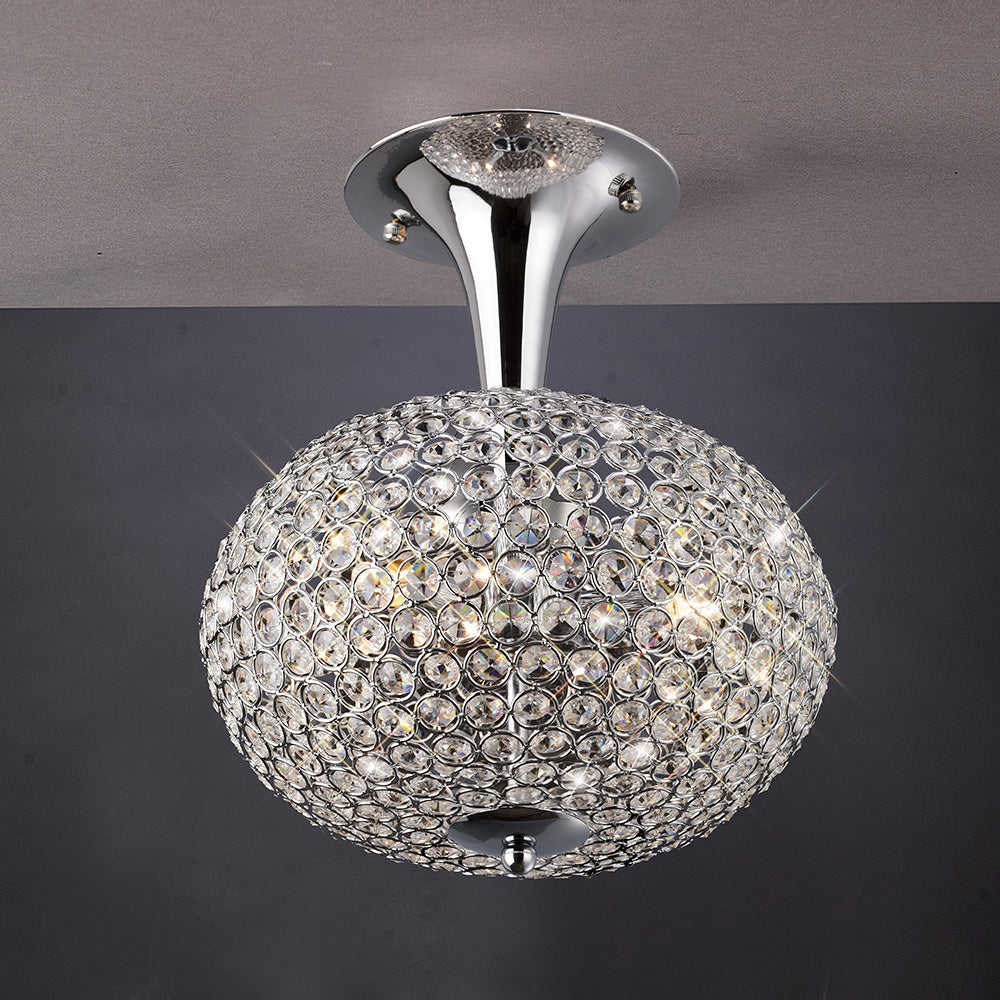 Diyas Vado 3 Light Semi Flush Ceiling Light in Polished Chrome with Crystal