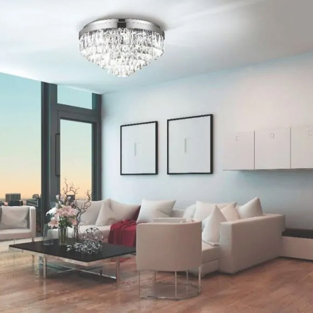 Eglo Stars of Light Valparaiso 1 Flush 11 Light Ceiling Fitting Chrome with Crystals 39491