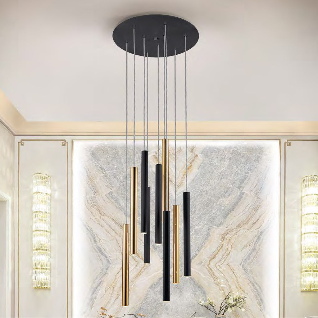 Schuller Varas 9 Light Round Pendant Light in Black and Gold