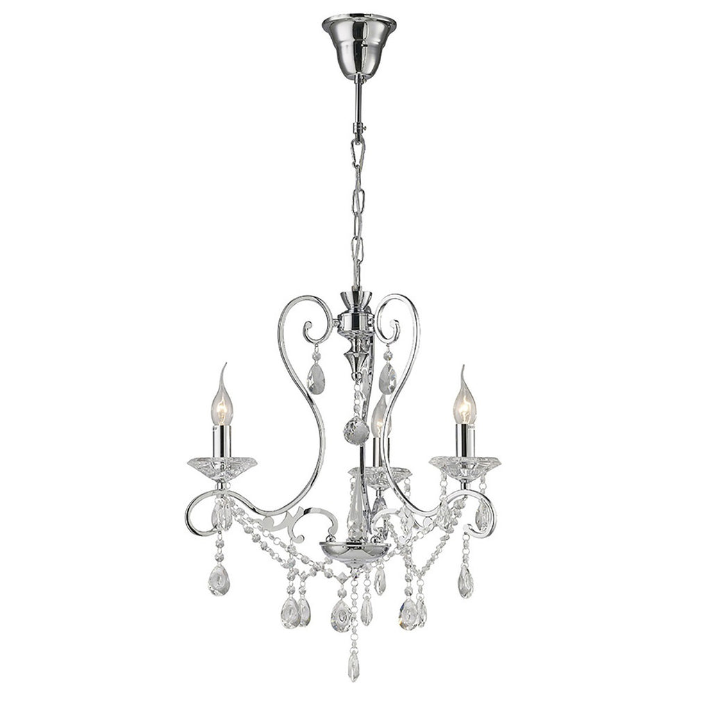 Diyas Vela 3 Light Pendant Light in Polished Chrome with Crystal