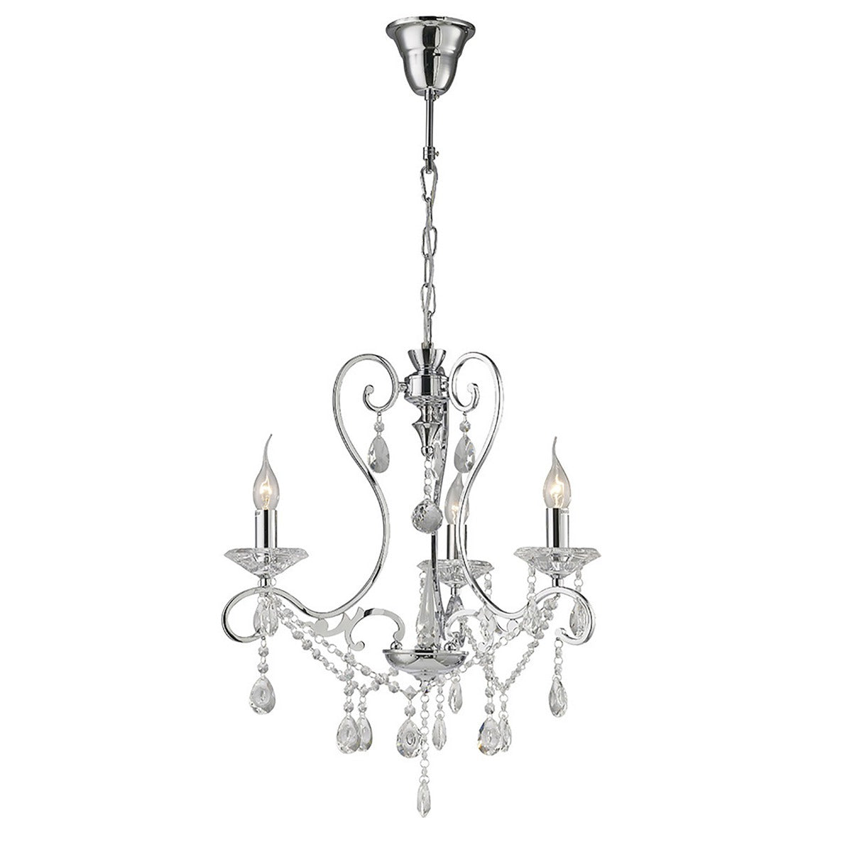 Diyas Vela 3 Light Pendant Light in Polished Chrome with Crystal