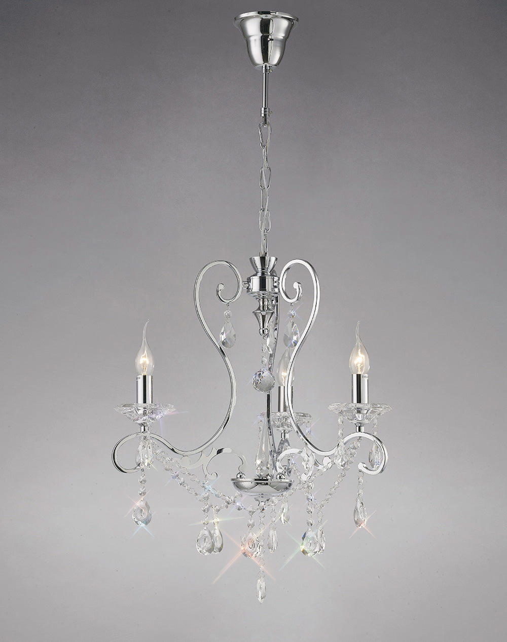 Diyas Vela 3 Light Pendant Light in Polished Chrome with Crystal