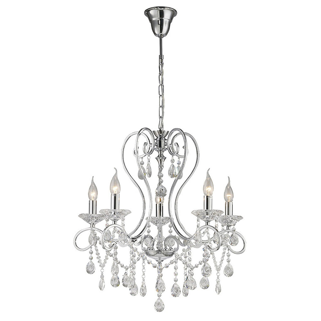 Diyas Vela 5 Light Pendant Light in Polished Chrome with Crystal