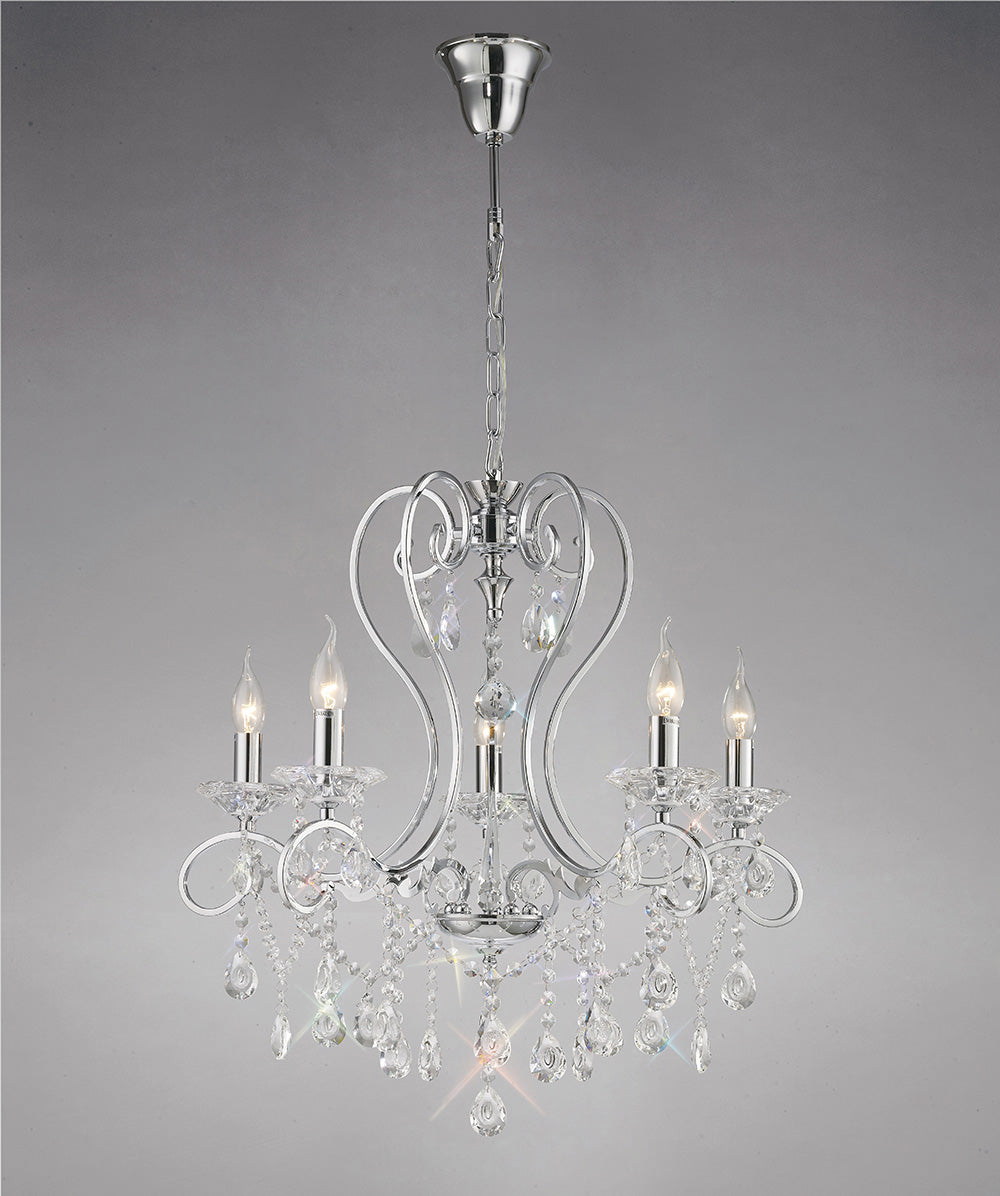 Diyas Vela 5 Light Pendant Light in Polished Chrome with Crystal