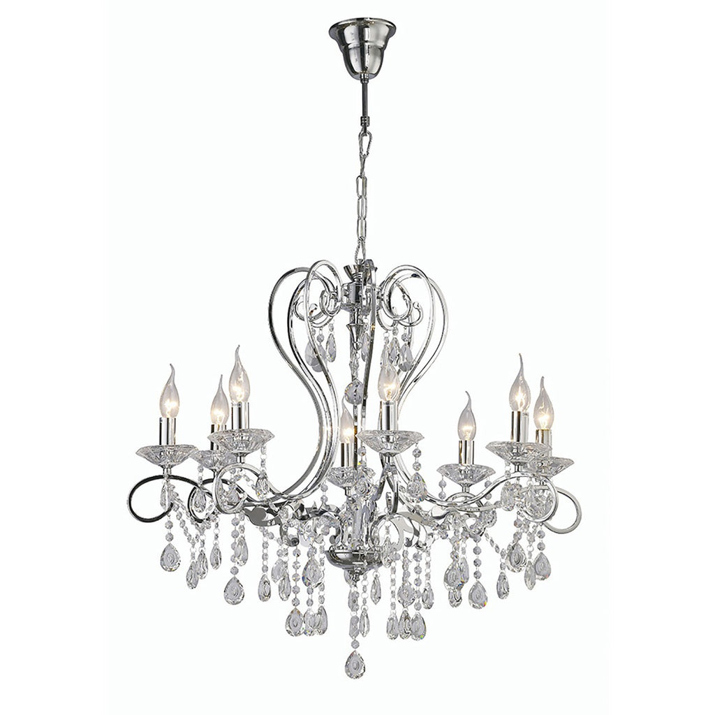 Diyas Vela 8 Light Pendant Light in Polished Chrome with Crystal