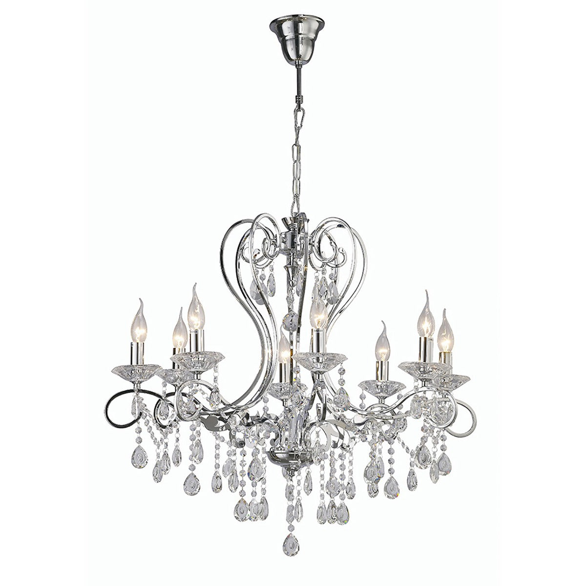 Diyas Vela 8 Light Pendant Light in Polished Chrome with Crystal