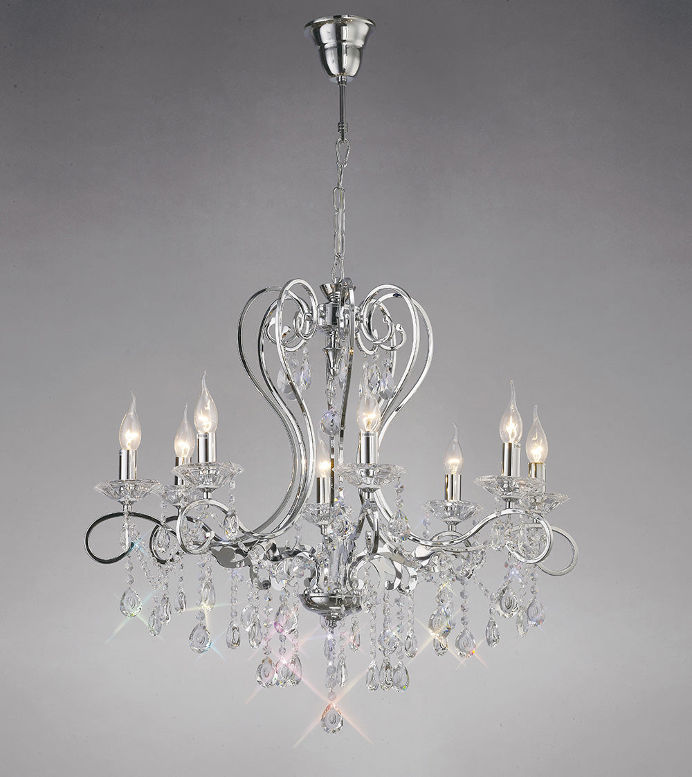 Diyas Vela 8 Light Pendant Light in Polished Chrome with Crystal
