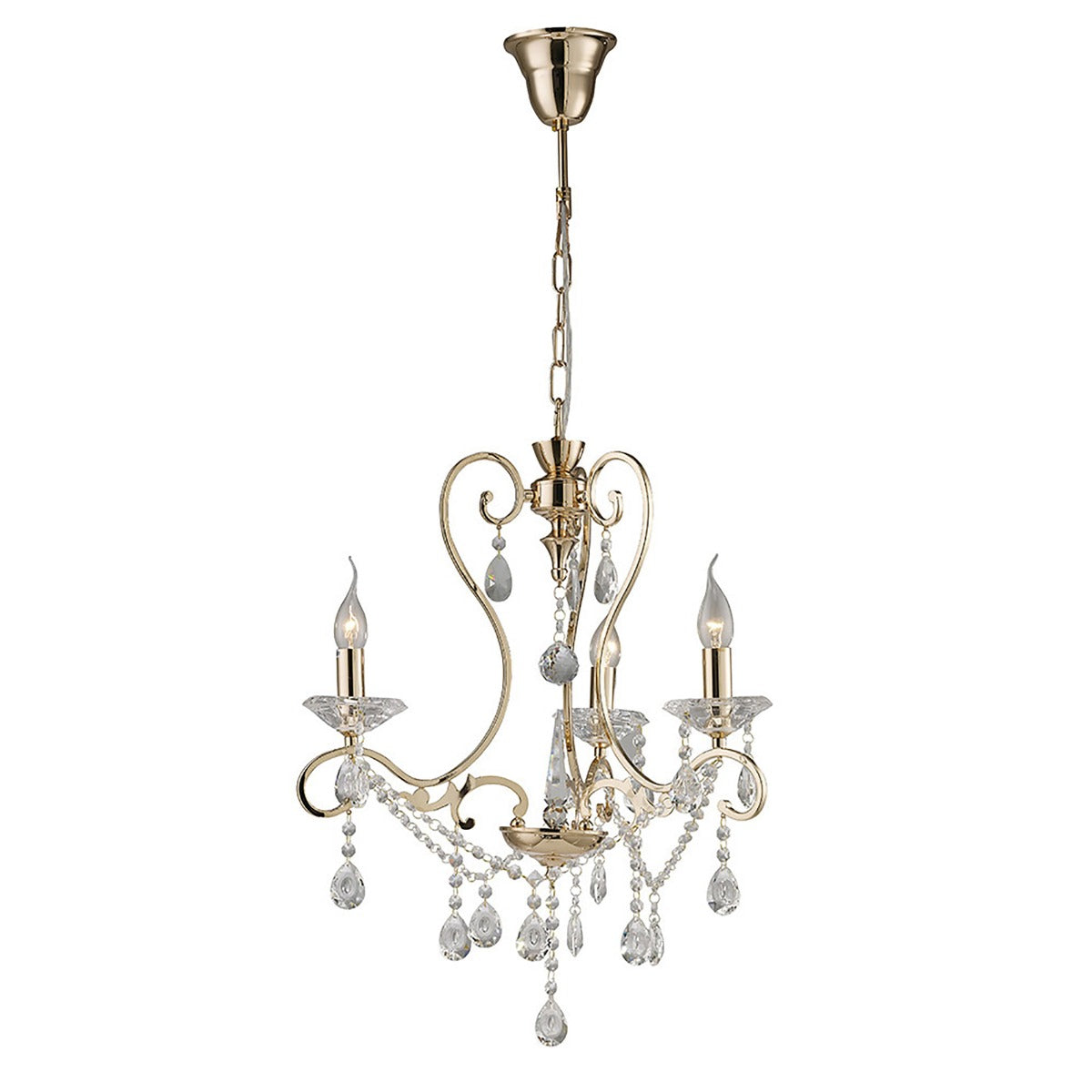 Diyas Vela 3 Light Pendant Light in French Gold with Crystal