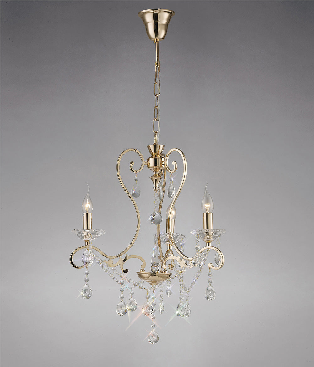 Diyas Vela 3 Light Pendant Light in French Gold with Crystal