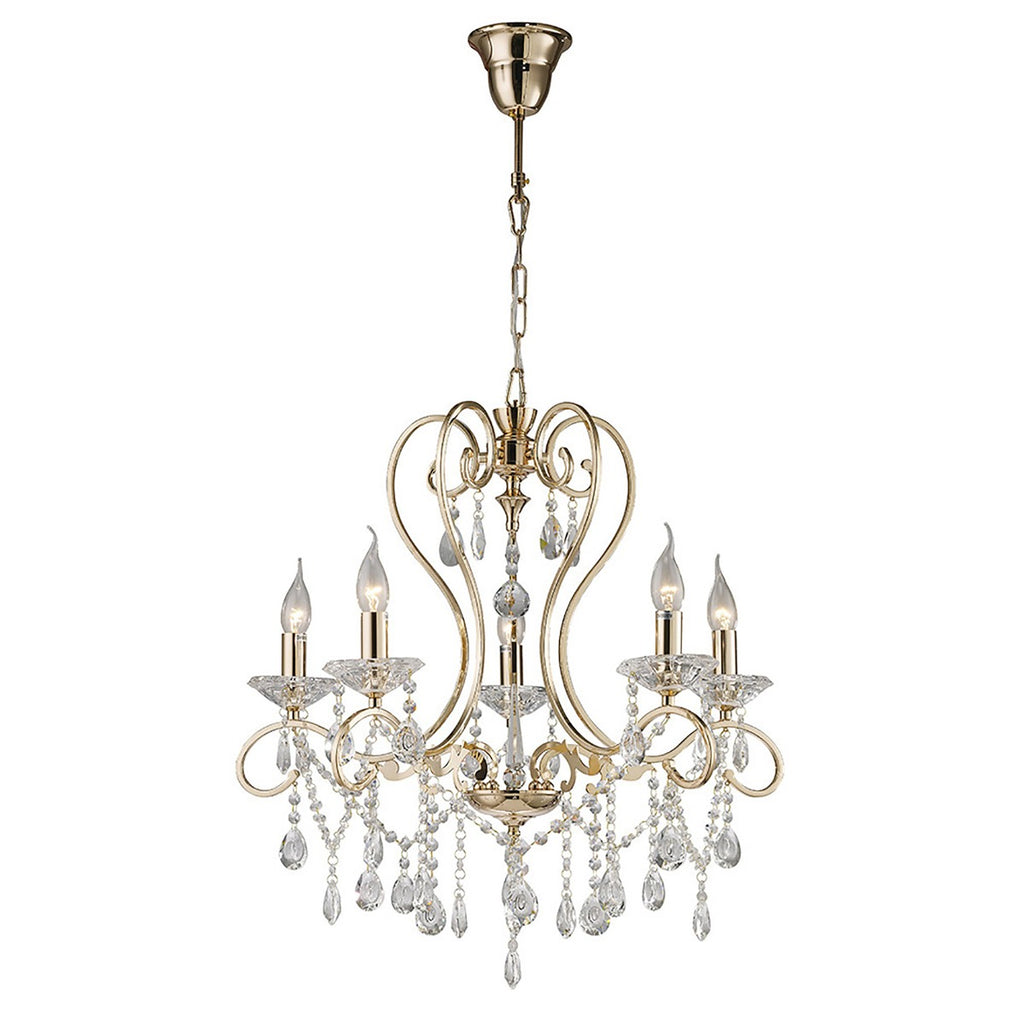 Diyas Vela 5 Light Pendant Light in French Gold with Crystal