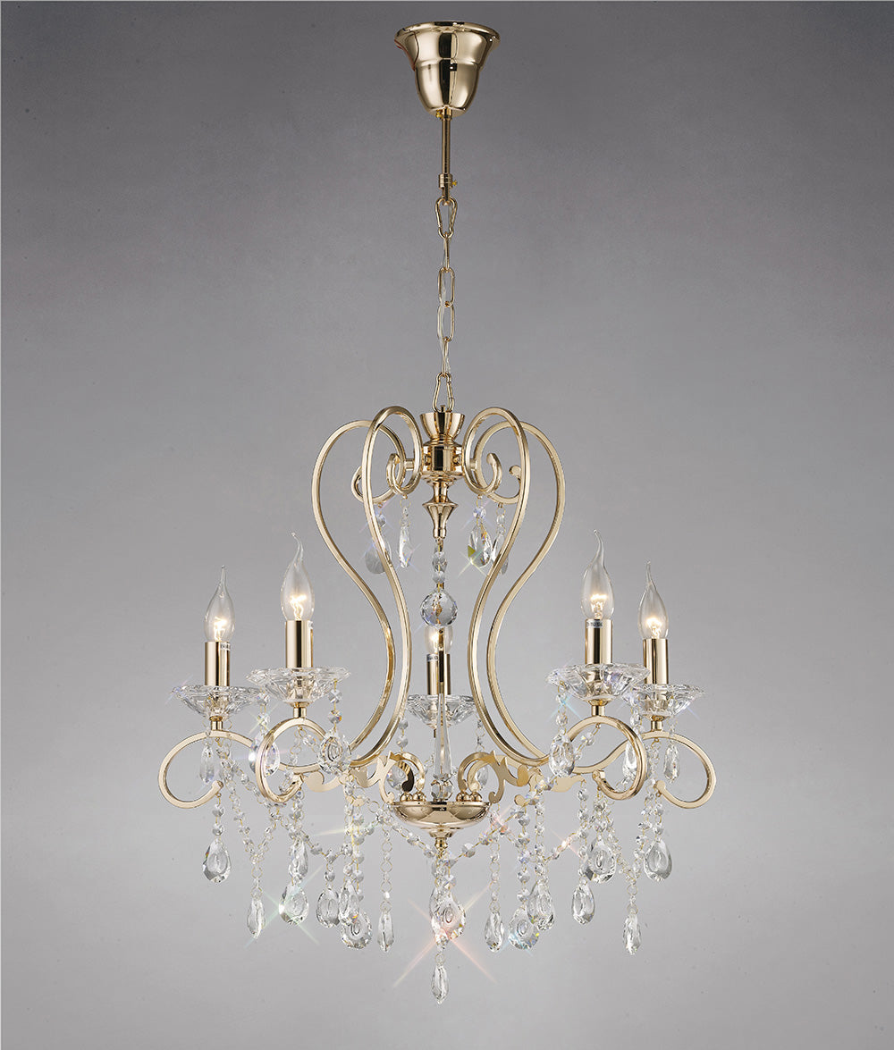 Diyas Vela 5 Light Pendant Light in French Gold with Crystal