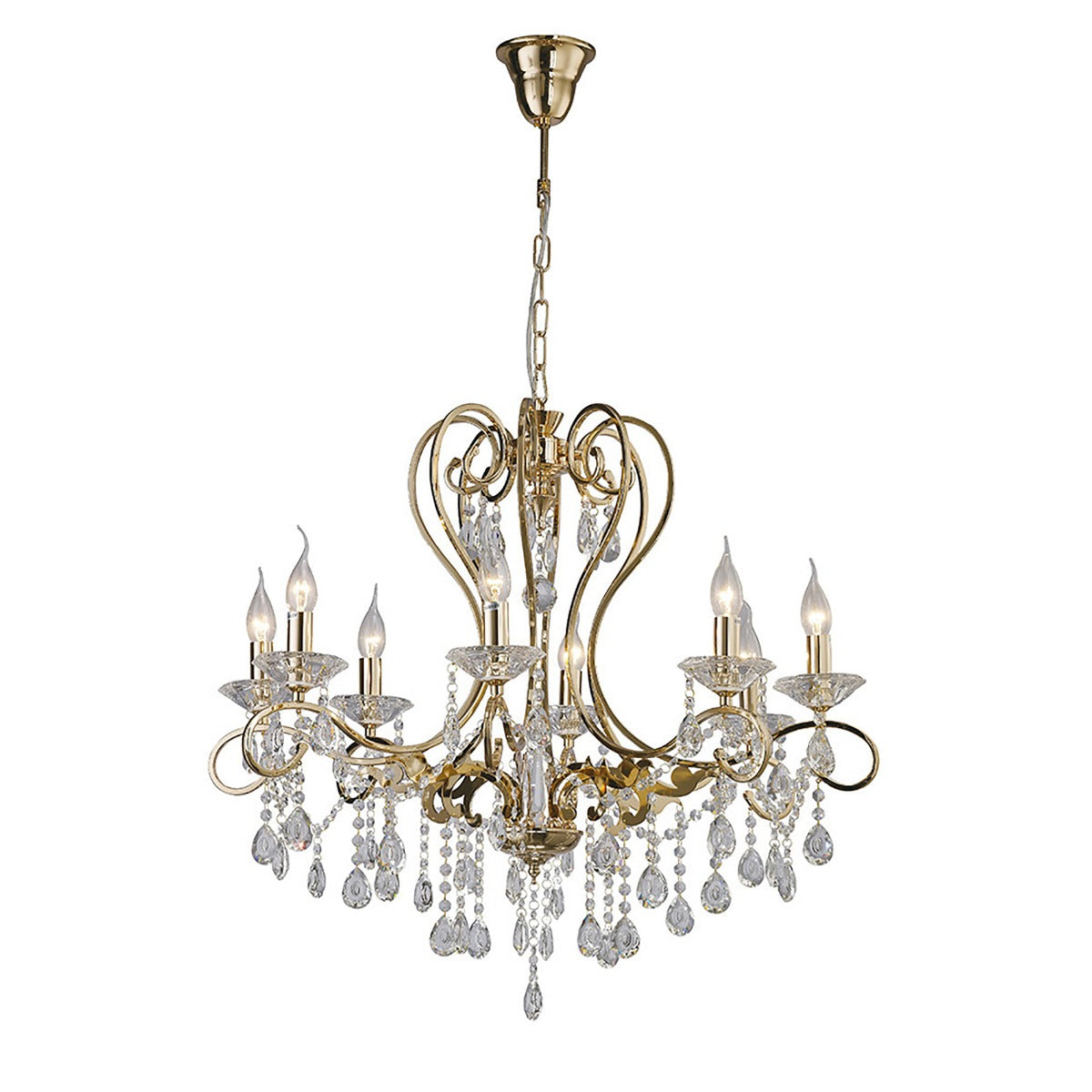Diyas Vela 8 Light Pendant Light in French Gold with Crystal