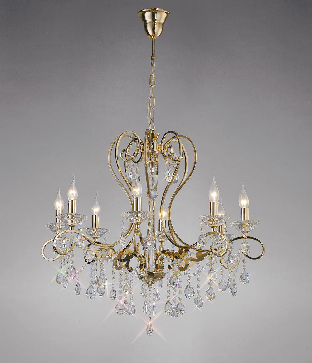 Diyas Vela 8 Light Pendant Light in French Gold with Crystal