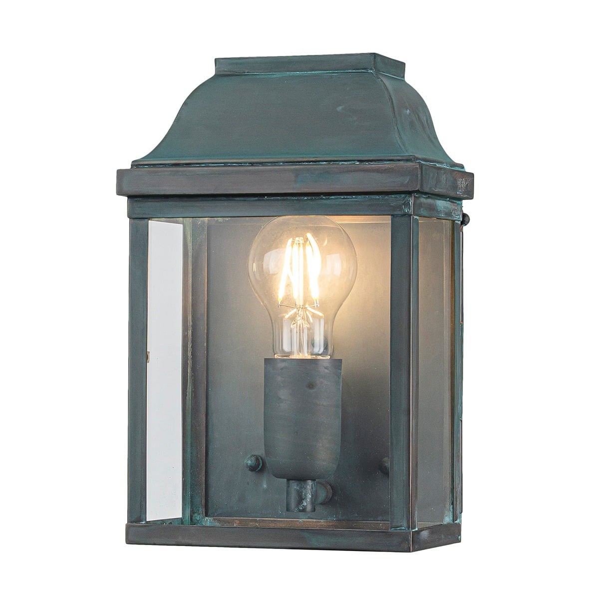 Elstead Victoria Outdoor Coastal Wall Lantern in Solid Brass Verdigris Finish