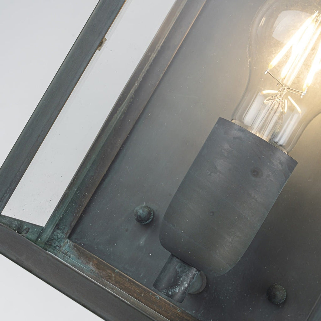 Elstead Victoria Outdoor Coastal Wall Lantern in Solid Brass Verdigris Finish, detail