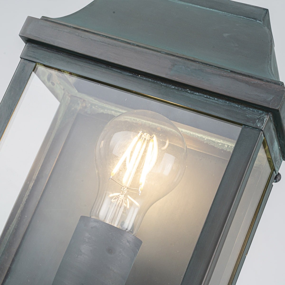 Elstead Victoria Outdoor Coastal Wall Lantern in Solid Brass Verdigris Finish, detail