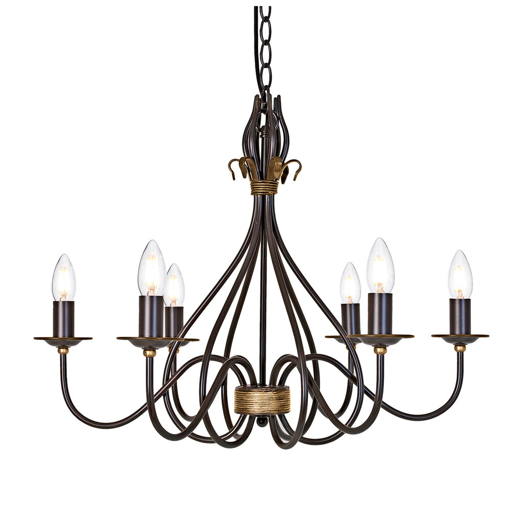 Elstead Windermere 6 Light Chandelier in Rust and Gold