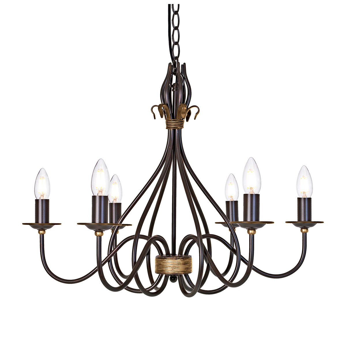 Elstead Windermere 6 Light Chandelier in Rust and Gold