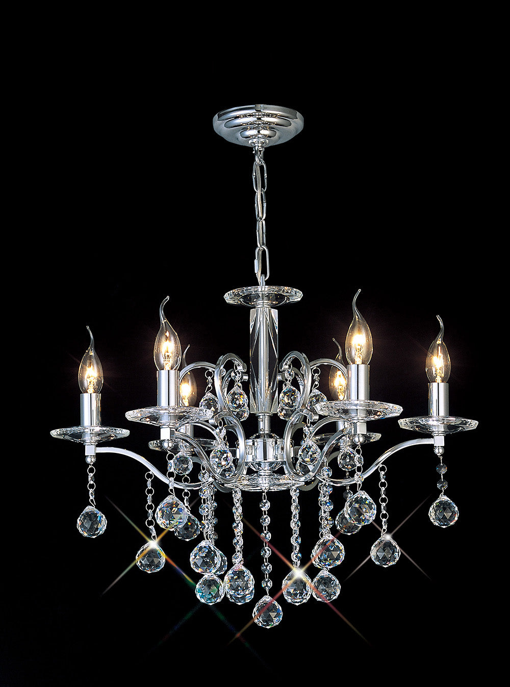 Diyas Zinta 6 Light Pendant Light in Polished Chrome with Crystal