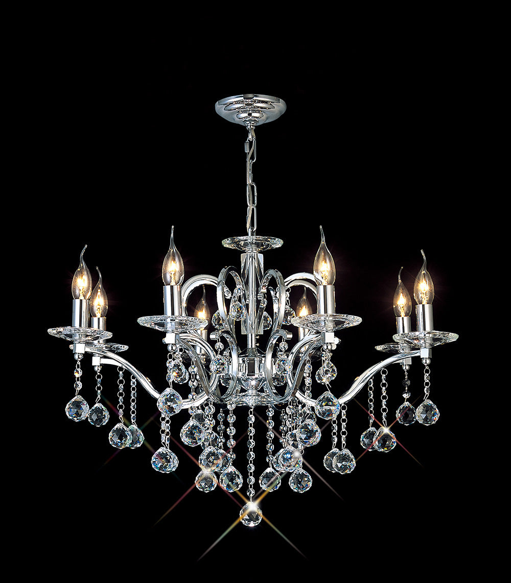 Diyas Zinta 8 Light Pendant Light in Polished Chrome with Crystal
