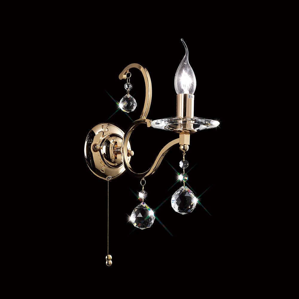 Diyas Zinta 1 Light Switched Wall Light in French Gold with Crystal