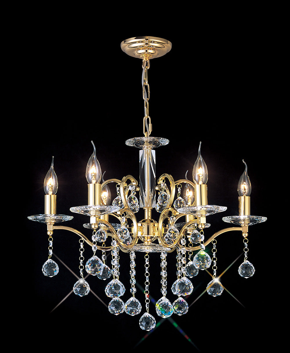 Diyas Zinta 6 Light Chandelier in French Gold with Crystal