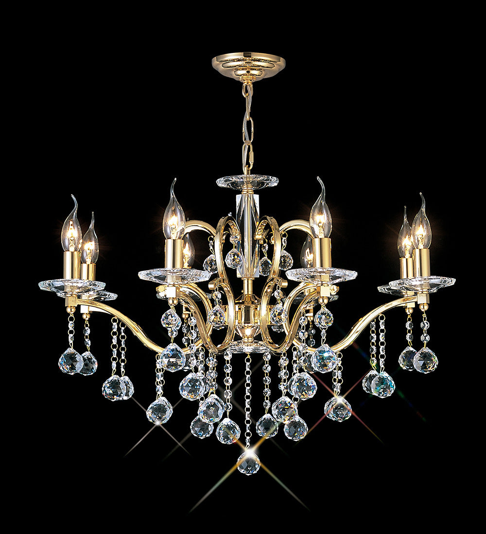 Diyas Zinta 8 Light Crystal Chandelier in French Gold